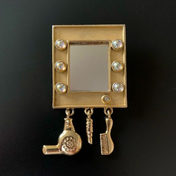 Vintage AJC Gold Vanity Charm Brooch - Picture 1 of 4